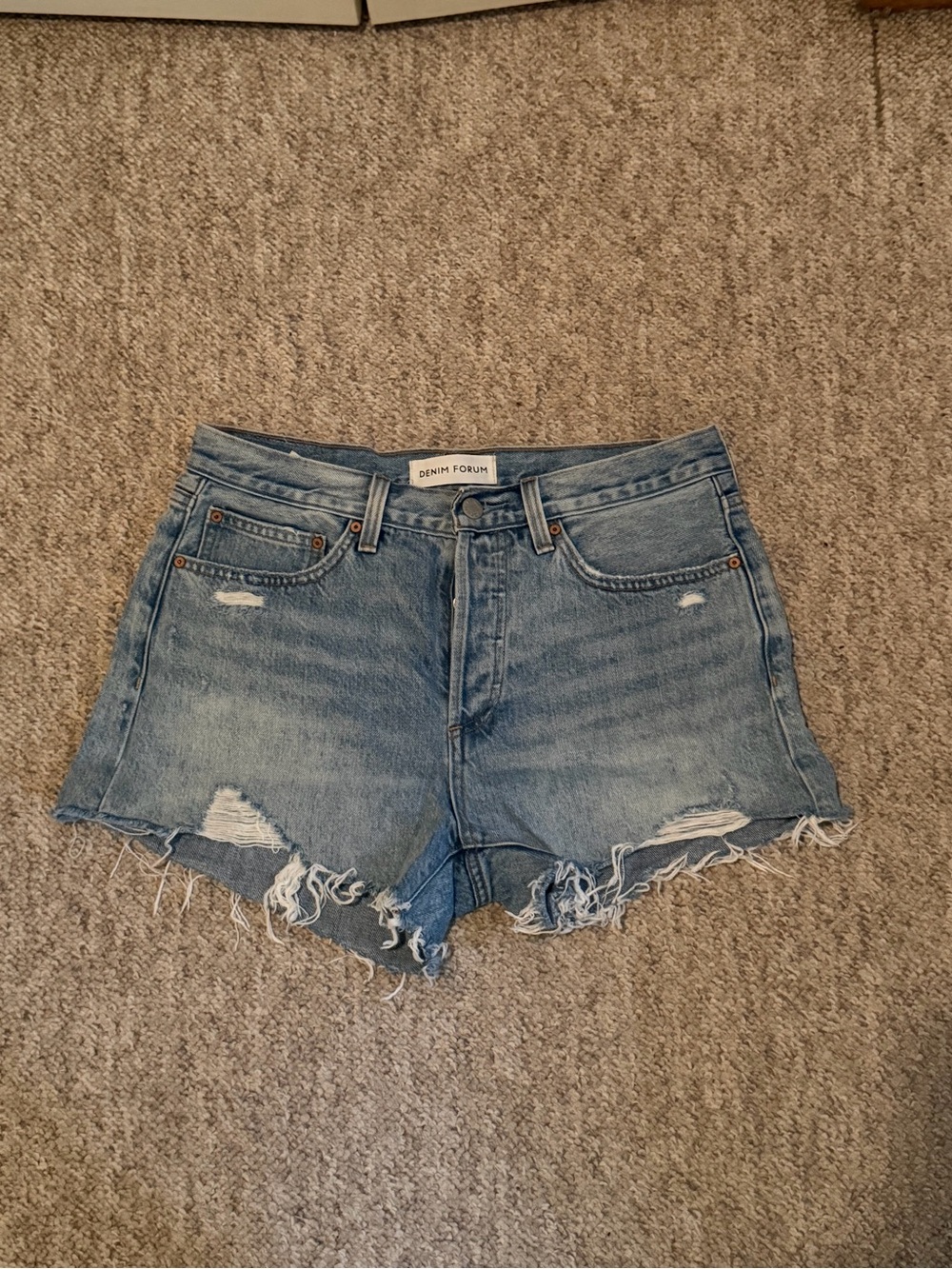 Aritzia Denim Forum Women's Light Blue Distressed Denim Shorts